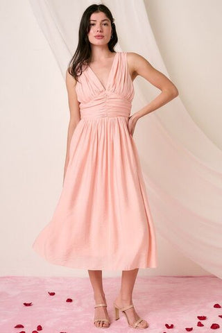 Pink Blush V-Neck Sleeveless Midi Dress