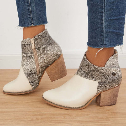 Western Cowgirl Ankle Boots Chunky Heel Buckle Short Booties