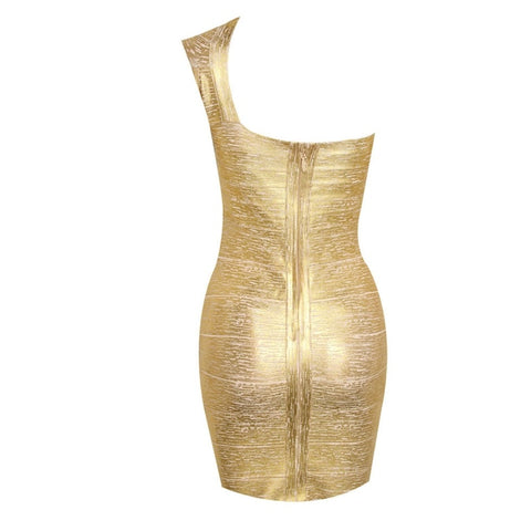 Robe moulante sexy à une épaule en bandage doré, robe de soirée à paillettes