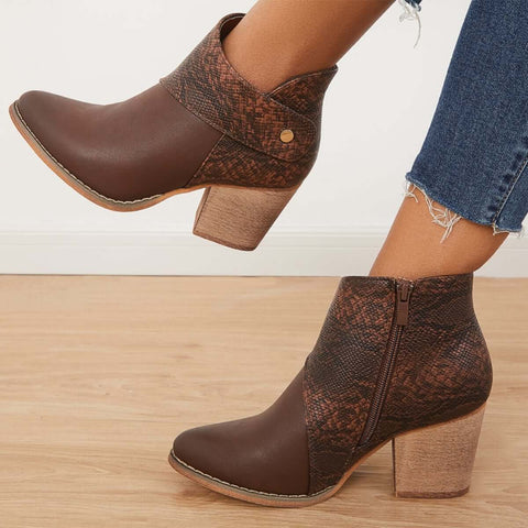 Western Cowgirl Ankle Boots Chunky Heel Buckle Short Booties