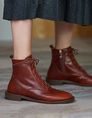 British Style Handmade Vintage Lace-up Oxford Boots