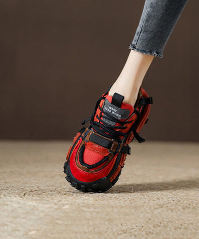 Neu Rot Wildleder Plattform Flache Sport Schuhe Spleißen Lace