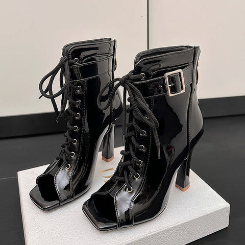 Summer High Heels Ankle Boots for Women 2024 Spring Peep Toe Lace Up Pumps Party Jazz Dance Shoes Ladies Booties Large Size 47
