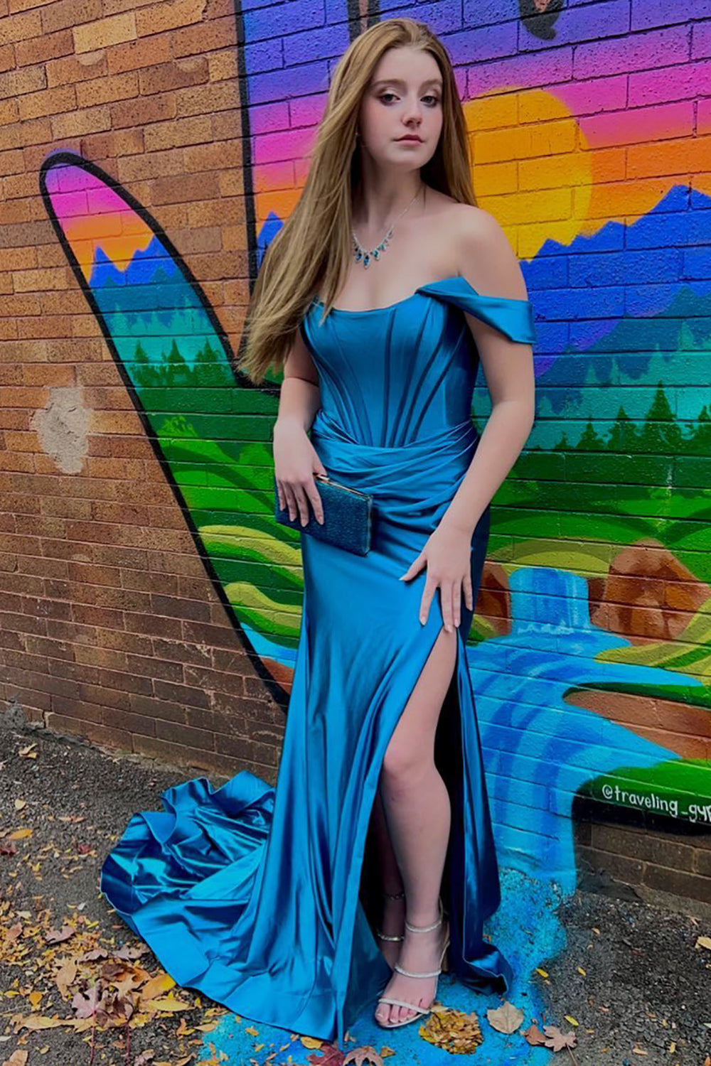 Mermaid Off the Shoulder Green Long Prom Dress with Split Front