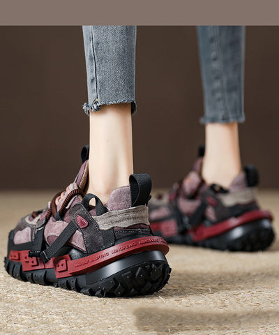 Neu Rot Wildleder Plattform Flache Sport Schuhe Spleißen Lace