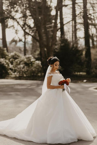 Off-the-Shoulder Ball Gown Wedding Dress Long With Appliques