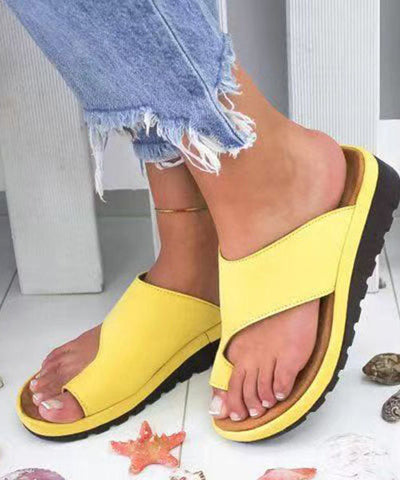 0508Fashion Yellow Faux Leather Splicing Peep Toe Slide Sandals