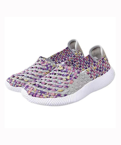 Lila Strickstoff Flache Schuhe Handgefertigt Spleißen Plus Size