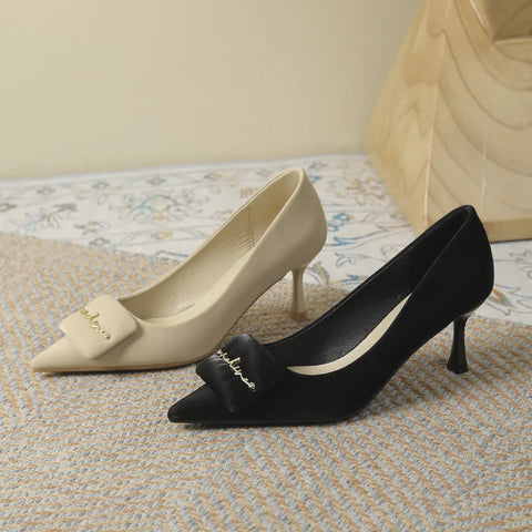 French high heels women's pointed thin heels fashionable shallow cut single shoes commuting work shoes