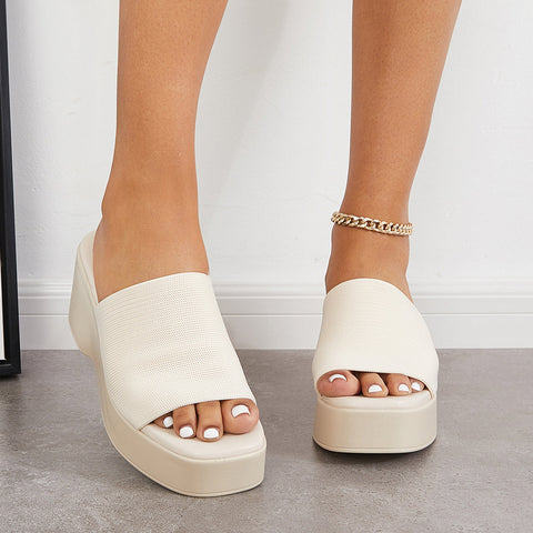 Women Slip on Platform Wedge Slippers Open Toe Slide Sandals