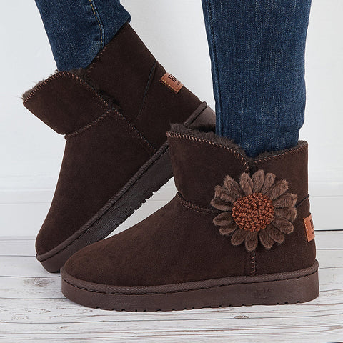 Warm Faux Fur Ankle Snow Boots Flower Winter Booties