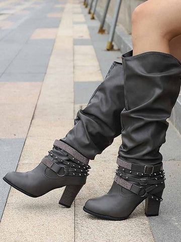 Rhinestone Buckle Boots