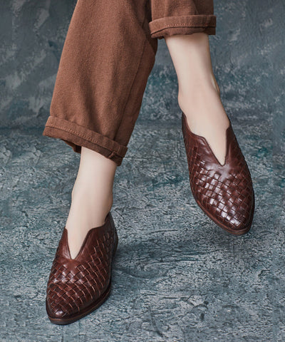 Kaffee Flache Schuhe Für Retro Rindsleder Spitze Zehe