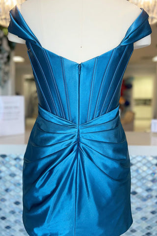 Trendy Bodycon Off the Shoulder Turquoise Short Homecoming Dress with Ruched