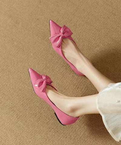 Frauen Spleißen Bogen Flache Schuhe Rose Kunstleder Spitzschuh