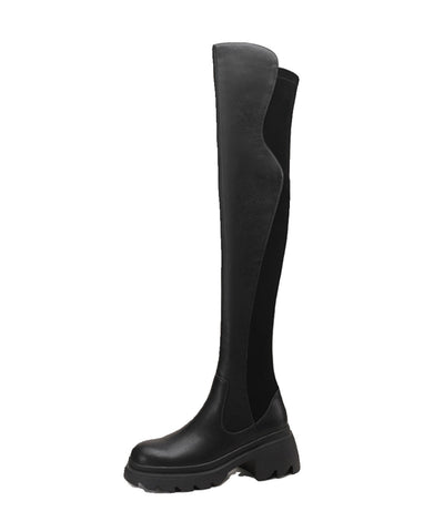 Stilvolle schwarze klobige Kniestiefel mit Reißverschluss