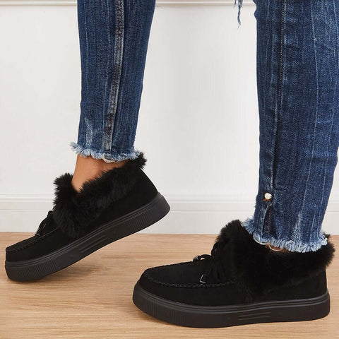 Suede Warm Flat Slip on Snow Boots Faux Fur Lined Loafer Shoes