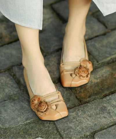 Khakifarbene flache Schuhe mit Blumenmuster für Damen, die Schuhe für Plattfüße spleißen