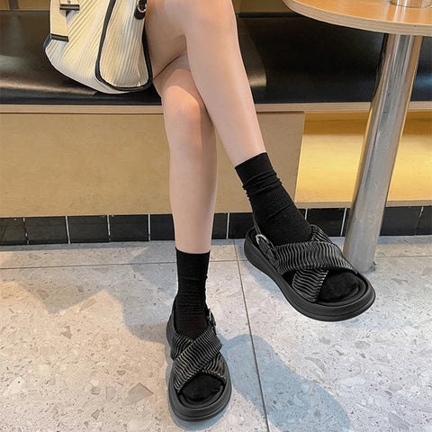 Designer Summer Open Toe Women Sandals Fashion Soft Sole Platform Flats Shoes Outdoor Casual Office Lady Sandalias