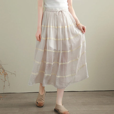 Summer Casual Cotton Linen Patchwork A-Line Skirt