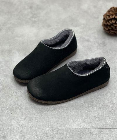 Coffee Boots Cowhide Leather Fuzzy Wool Lined Flat Boots