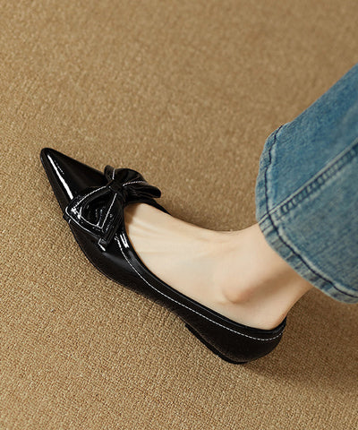 Frauen Spleißen Bogen Flache Schuhe Rose Kunstleder Spitzschuh