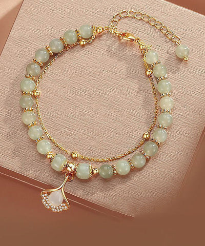 Retro Green Sterling Silver Overgild Zircon Jade Charm Bracelet