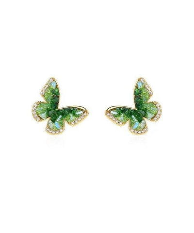Gradient Color Green Copper Alloy Zircon Butterfly Stud Earrings