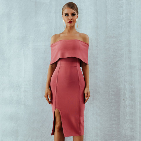 Summer Woman Bandage Dress Slash Neck Bodycon Off Shoulder Midi Club Dress Celebrity Evening Party Dress Vestidos