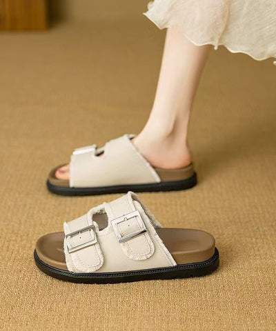 New Beige Splicing Platform Slide Sandals Peep Toe