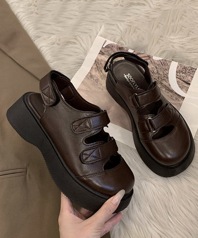 Casual Brown Faux Leather Sandals Splicing Hollow Out Sandals