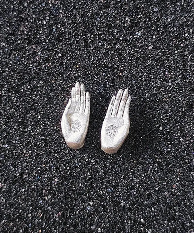 Chinese Style Ancient Method Silver Gold-Plated Fearless Buddha's Seal Stud Earrings