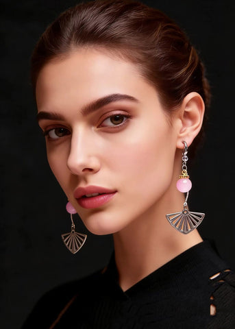 Stylish Gradient Color Crystal Sector Stainless Steel Drop Earrings