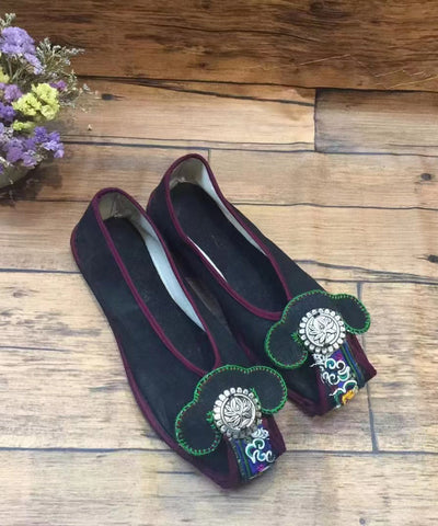 Flache Schuhe im chinesischen Stil mit grüner Stickerei für Damen