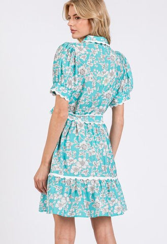 Floral Scalloped Mini Shirt Summer Dress