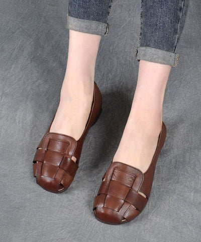 Braune Schuhe für Plattfüße, stilvolle flache Schuhe aus Rindsleder für Damen