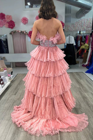 Trendy A-Linie trägerloses blaues langes Ballkleid mit Perlenbesatz