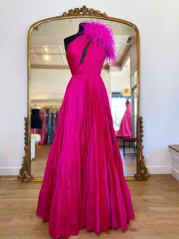 A-Linien-Ballkleid aus Taft mit Plissierung und One-Shoulder-Träger