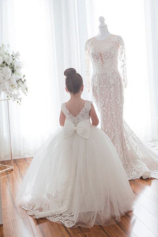 BMbridal Ivory Tulle Flower Girl Dress With Bowknot