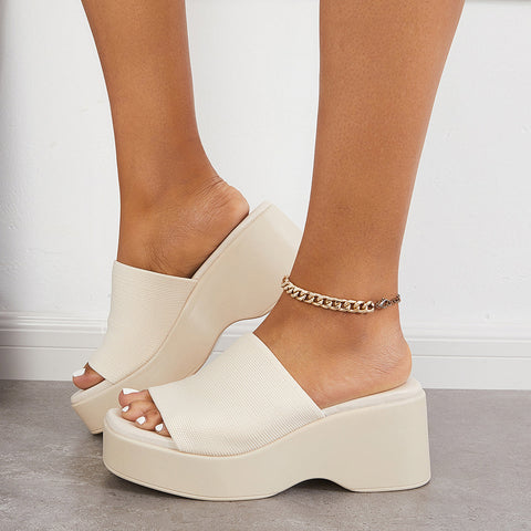 Women Slip on Platform Wedge Slippers Open Toe Slide Sandals