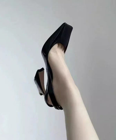 Boutique Splicing High Heel Sandalen Schwarzes Schaffell Square Toe