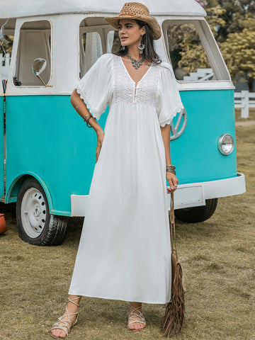 Lace Detail Half Sleeve Boho Maxi Dress