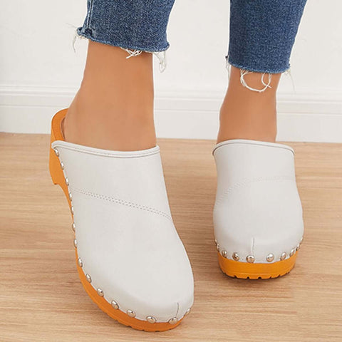 Women Casual Heeled Mules Closed Toe Slip-on Slide Sandals