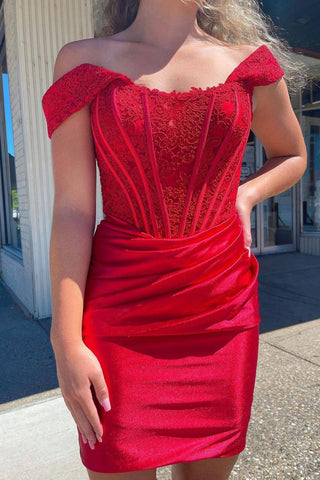 Off the Shoulder Bodycon Short Homecoming Dress with Appliques