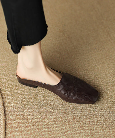 Women Comfy Brown Splicing Slide Sandals Square Toe