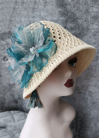 Original Design Schwarz Blau Floral Hollow Out Bucket Hat