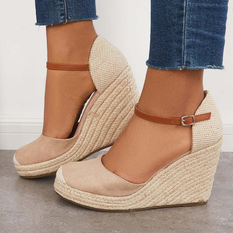 Closed Toe Espadrilles Wedges Platform Ankle Strap Dress Sandals