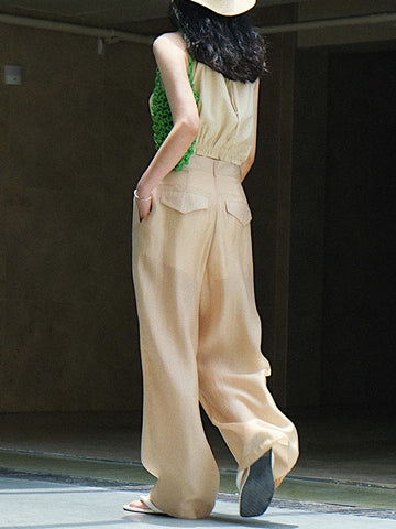 High-Waisted Pleated See-Through Loose Sun-Protection Trousers Casual Pants Bottoms