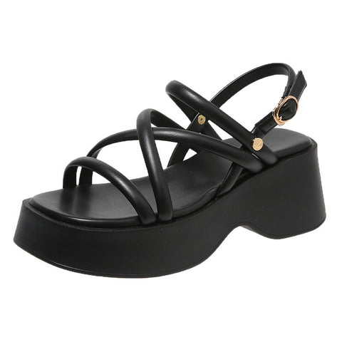 Velcro Cross Strap Platform Sandals