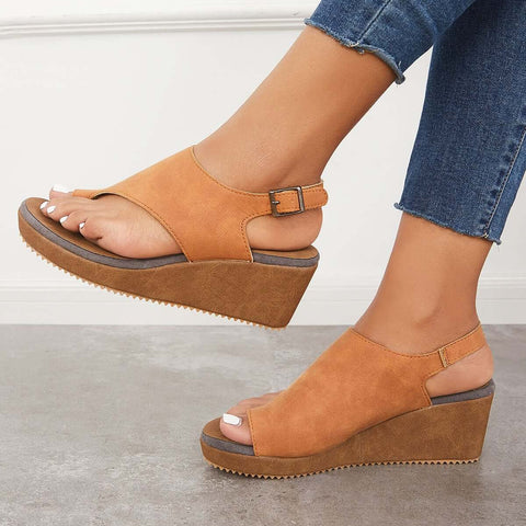 Cork Wedge Platform Sandals Slingback Ankle Strap Sandals